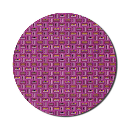 Ambesonne Retro Mouse Pad for Computers, Cassette Tapes Pattern Nineties Design Classic Motifs Illustration, Round Non-Slip Thick Rubber Modern Gaming Mousepad, 8" Round, Yellow and Pink