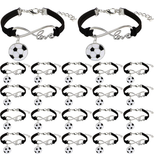 20 Pieces Soccer Bracelet Soccer Team Presents Adjustable Soccer Ball Bracelet Sport Paracord Bracelet for Girls Black Cord Charm Bracelet Football Charm Bracelet for Women Men Kids Team Accessories