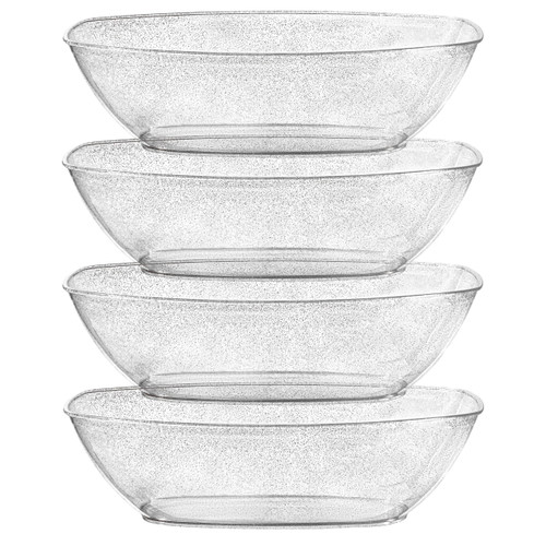 Posh Setting Disposable Oval Serving Bowls, Silver Glitter Plastic Serving Bowls, 4 Pack, 72 Ounce Large Plastic Disposable Party Snack, Buffet, Chips, or Salad Bowl, Heavy Duty