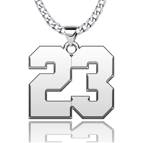 LoEnMe Jewelry 316 Stainless Steel Personalized Number Necklace Jewelry Custom Number Chain Sports Necklaces for White