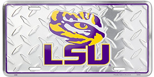 HangTime LSU diamond emboss metal license plate 6 x 12