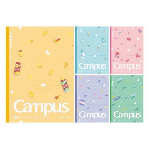 KOKUYO Campus Notebook, Dot A 7mm Ruled, Semi-B5, 30 Sheets, 30 Lines, Pack of 5, 5 Snack Motif Colors for Spring 2023 Limited Edition, Japan Import (NO-3CATN-L36X5)