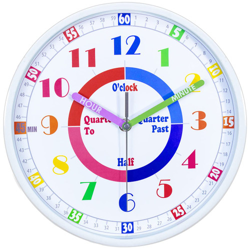 JENLYSTIME Telling Time Teaching Wall Clock,Learning Wall Clock for boy/Girl,Silent Movement, boy/Girl Room Wall Clock,Decorate boy/Girl Bedroom or Classroom,White