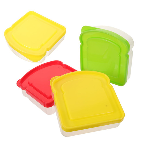 KONTONTY 4Pcs Food containers with lids Container with lid Reusable Sandwich containers Small containers Sandwich containers for Adults Micro-Wave Oven Plastic Toddler Toast Box