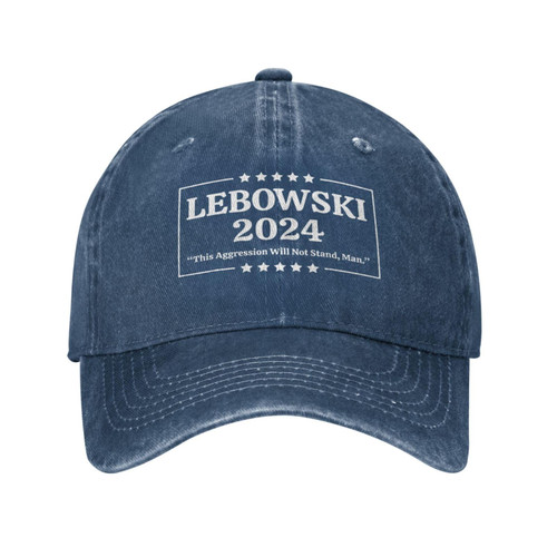 wikjxiz Vote Lebowski for 2024 Hat Cowboy Navy Blue Baseball Cap Adjustable Washed Denim Cotton Dad Hats for Men Women