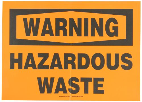 Accuform MCHL309VS Adhesive Vinyl Safety Sign, Legend"WARNING HAZARDOUS WASTE", 10" Length x 14" Width x 0.004" Thickness, Black on Orange