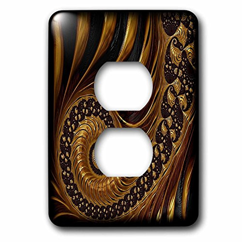 3dRose lsp_204323_6 Print of Beautiful Gold And Black Swirly Fractal 2 Plug Outlet Cover Multicolor