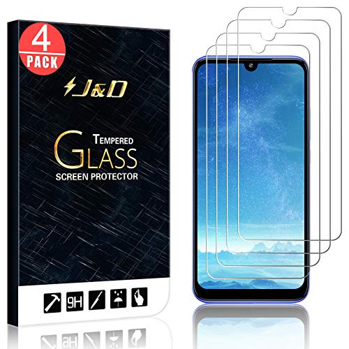 J&D Compatible for 4-Pack Redmi 7 Glass Screen Protector, [Tempered Glass] [Not Full Coverage] HD Clear Ballistic Glass Screen Protector for Xiaomi Redmi 7 Screen Protector