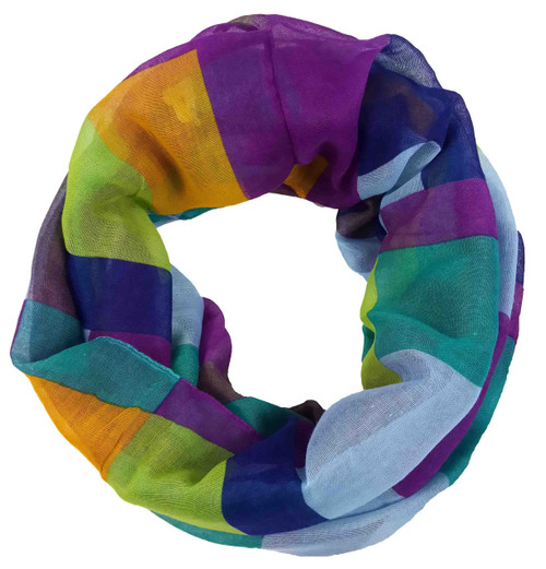 Lina & Lily Multi Color Block Plaid Print Infinity Loop Scarf for Women Lightweight (Color #3)