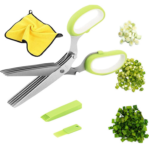 Multilayer Spring Onion Scissors,Nomardic 5 Blade Kitchen Salad Scissors Stainless Steel, Herb Scissors, Five Blade Kitchen Salad Scissors, Multi Blade Scissors for Kitchen, Vegetable Scissors (Green)