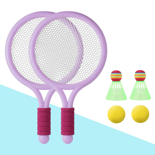IMSFQFWL 6PCS Tennis Racket Set, Parent-Child Beach Toy Kids Tennis Rackets Children Toy Ball Badminton Racket Baby Racket (Purple)
