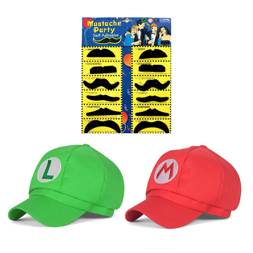 Joyingle Super Mario Bros Luigi Adult Hat Cap Costume Cosplay Halloween Baseball Anime Unisex Role Play Hat (Red and Green) 2Pcs Joyingle Super Mario Bros Luigi Adult Hat Cap Costume Cosplay Halloween Baseball Anime Unisex Role Play Hat (Red and Green) 2Pcs