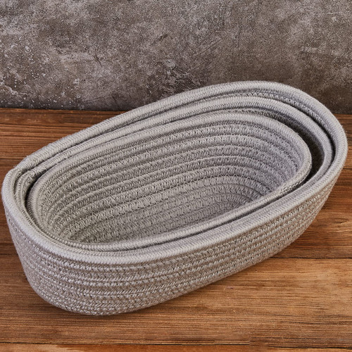 Set of 3-Oval Storage Baskets Set-Natural Rope Woven Baskets, Gift Basket Empty, Toy Basket, Woven Baskets, Grey