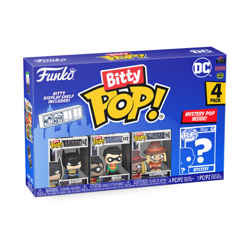 Funko Bitty Pop! DC Mini Collectible Toys - Batman, Robin, Scarecrow & Mystery Chase Figure (Styles May Vary) 4-Pack