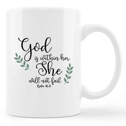 GICHUGI Christian Coffee Mugs Ceramic - Christian Gifts for Women Faith, Bible Verse Scripture Mug, Bible Verse Gifts for Women, 11 oz. Ceramic Coffee Mug, God Is Within Her She Will Not Fail