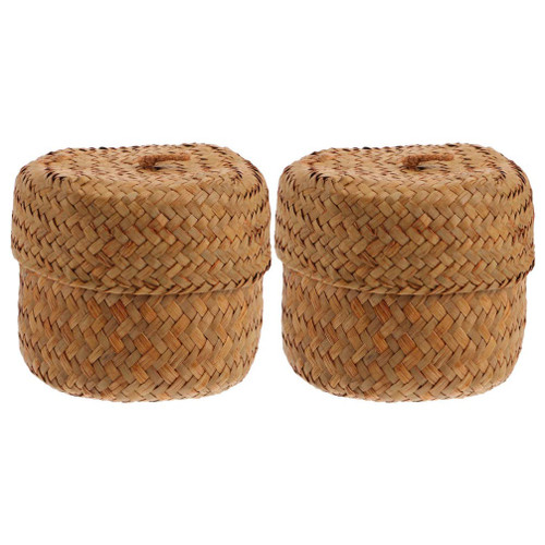 Yardwe Wicker Storage Basket Wicker Storage Basket 2Pcs Seagrass Storage Baskets with Lid Rustic Woven Seagrass Desktop Basket Woven Gift Box Woven Baskets Woven Baskets Yardwe Wicker Storage Basket Wicker Storage Basket 2Pcs Seagrass Storage Baskets with Lid Rustic Woven Seagrass Desktop Basket Woven Gift Box Woven Baskets Woven Baskets