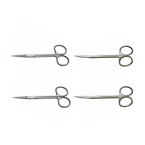 Iris Scissors - 4-Piece Instrument-Grade Stainless Steel Scissors Set - 2 Straight Iris Scissors (4.5 inches each) and 2 Curved Iris Scissors (4.5 inches each)