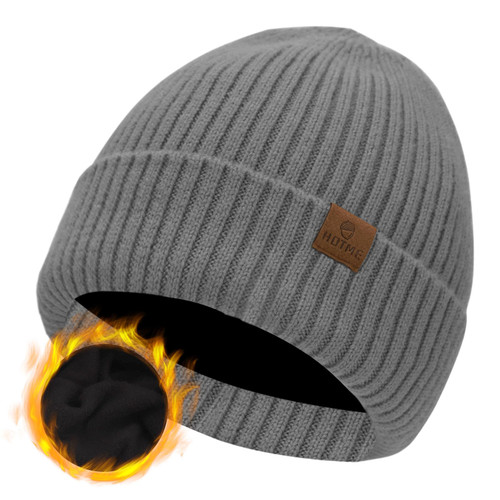 ZTL Merino Wool Beanie Hat for Men Women, Thick Warm Fleece Lined Knit Winter Hats Cuffed Beanie Stocking Hat Ski Skull Cap Light Grey