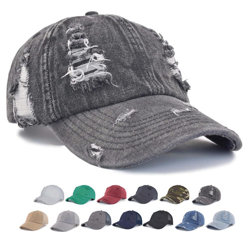 TSSGBL Fashion Cute Distressed Denim Cotton Baseball Cap Vintage Washed Dad Hat Adjustable Plain Low Profile Headwear Ball Caps for Women Men Black