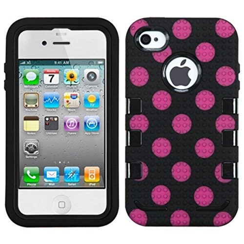 MyBat iPhone 4s/4 TUFF eNUFF Hybrid Phone Protector Cover - Retail Packaging - Hot Pink Polka Dots/Black MyBat iPhone 4s/4 TUFF eNUFF Hybrid Phone Protector Cover - Retail Packaging - Hot Pink Polka Dots/Black