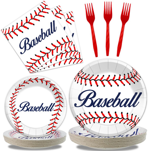 Kepeel 96 Pcs Baseball Party Decorations Kit, Baseball Party Paper Plates Napkins Set Supplies Baseball Birthday Disposable Tableware For Kids, Serves 24