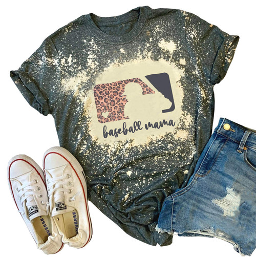 Baseball Mama Bleached T-Shirt for Women Funny Leopard Graphic Mama Distressed Shirt Letter Print Baseball Mom Tee Tops (Grey, XL) Baseball Mama Bleached T-Shirt for Women Funny Leopard Graphic Mama Distressed Shirt Letter Print Baseball Mom Tee Tops (Grey, XL)