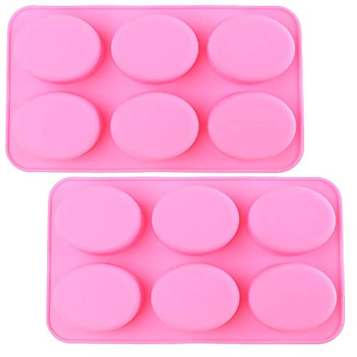 Silicone Mold for Handmade Soap Jelly Pudding Cake Baking Tools Biscuit Cookie Chocolate Molds (Pink Oval (2 Pack))