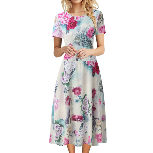 Casual Dress for Women Fashion O Neck Short Sleeve Bohemian Floral Print Plain Fit Simple T Shirt Loose Flowy Dress Teen Casual Dress for Women Fashion O Neck Short Sleeve Bohemian Floral Print Plain Fit Simple T Shirt Loose Flowy Dress Teen