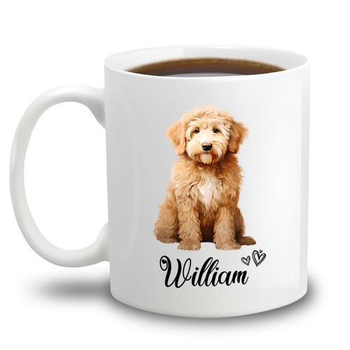 Personalized Goldendoodle White Coffee Mug Gift For Dog Lovers, Goldendoodle Dog Ceramic Teacup 11 Oz 15 Oz, Customized Name Dog Coffee Cup, Goldendoodle Dog Travel Mug, Goldendoodle Dogs Mugs Cups