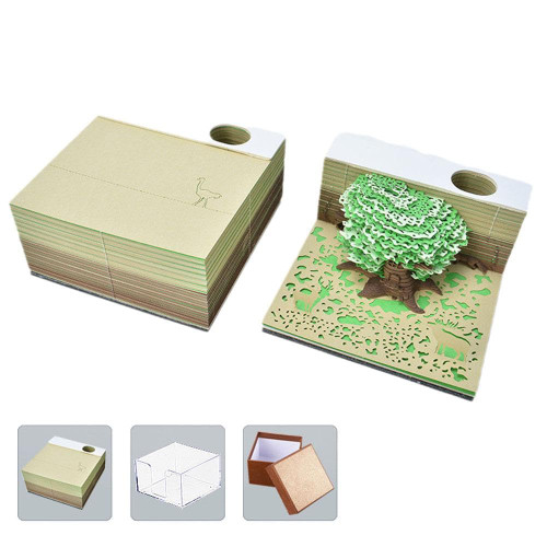 3D Calendar Memo Pad,Jungle Secret 3D Paper Carving Model Note,UniqueTree Shape Time Piece Calendar,Creative Desk Calendar Notes Notepad,Raft Desktop Decoration Sculpture Gift,for School,Home,Office