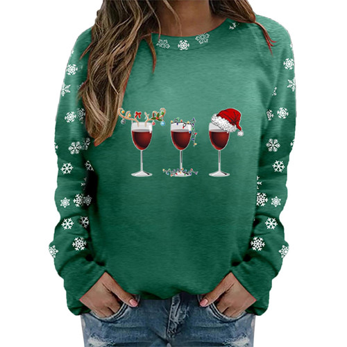 Womens Christmas Shirt Long Sleeve Funny Print Tee Funny Christmas Tree Graphic Pullover Holiday Funny Graphic Baseball T-Shirt Green