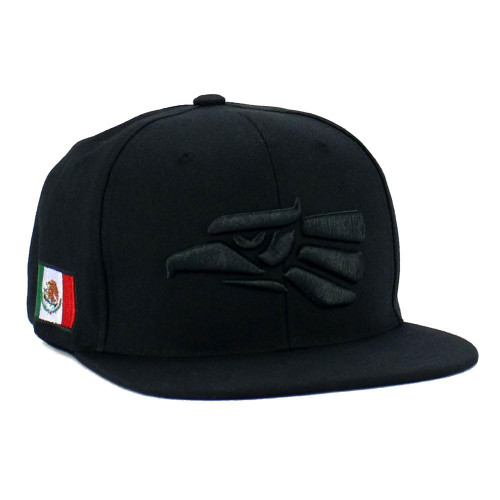 Mexican Mexico Hat Hecho En Mexico Eagle Aguila Embroidered Adjustable Snapback Flat Bill Baseball Cap (Black - Full Black Eagle)