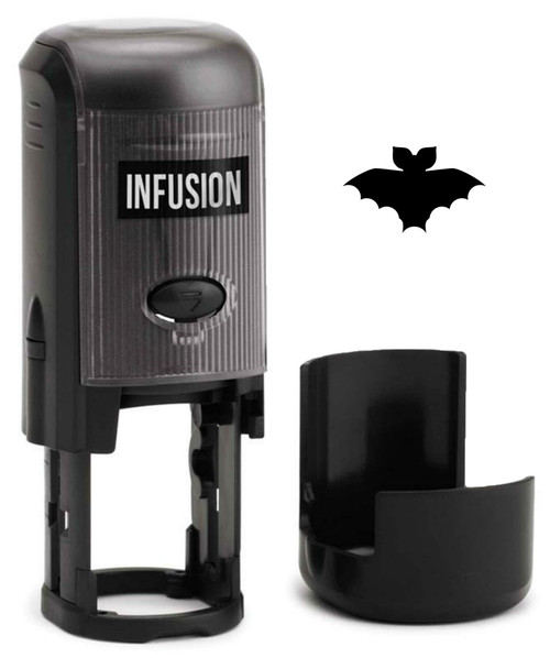 Round Teacher Stamp, Holiday, 3/4" Self-Inking Rubber Stamp - Halloween BAT - Black Ink