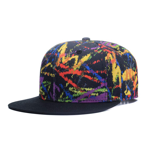 CLOTIME Snapback Hat for Men Women - Hip Hop Adjustable Baseball Cap Flat Bill Trucker Cap Unisex Rainbow Graffiti