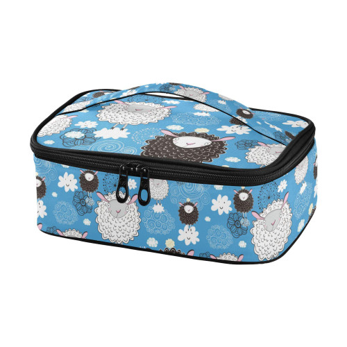 JUNZAN Cartoon Cute Sheep on Cloud Blue Lunch Bags For Kids Large Capacity Cooler Lunch Box For Men Insulated Lunch Box For Men Thermal Lunch Bag Beach