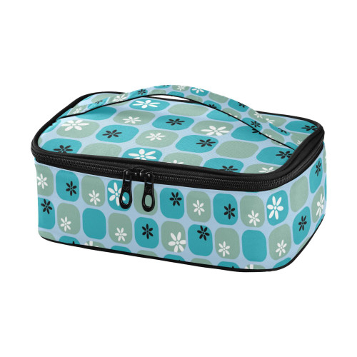 JUNZAN Plaid Fashion Blue Flower Lunch Bag For Men with Handle Insulated Lunch Container Adult Lunchbox Thermal Lunch Cooler College