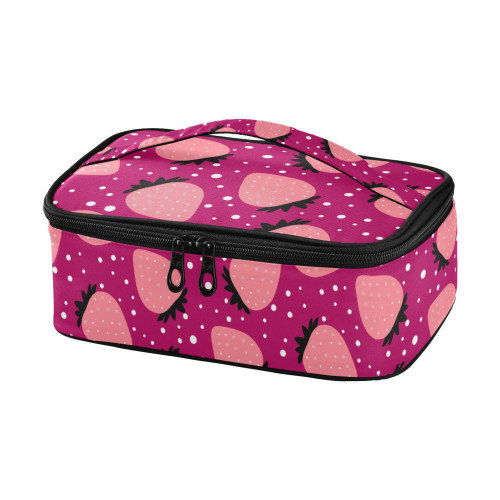 JUNZAN Cartoon Strawberry Dotted Pink Lunchbox For Boys Portable Insulated Lunch Container Work Lunchbox For Men Thermal Lunch Cooler Office
