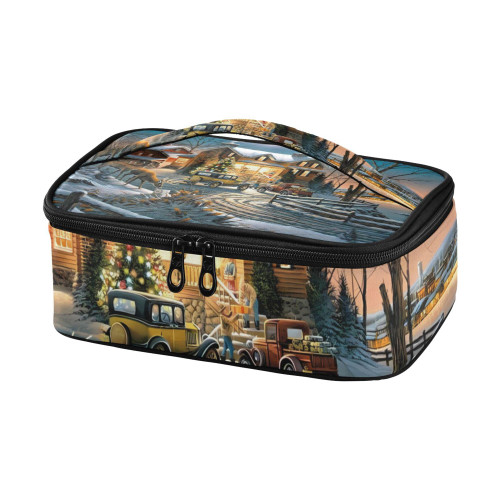 JUNZAN Merry Christmas Countryside White Snow Women Lunch Bag Reusable Insulated Lunch Container Lunchbox For Men Mini Cooler Thermal Meal Tote Hiking