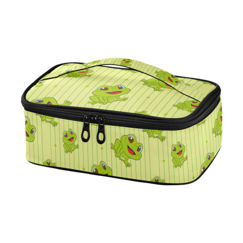 JUNZAN Cartoon Frog Stripes Lunch Bag For Men Reusable Insulated Cooler Bag Lunch Box For Girls Thermal Lunch Cooler Office