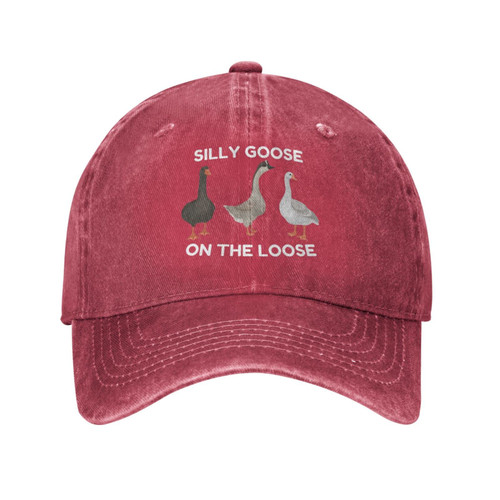 Funny Silly Goos Hat Silly Goose On The Loose Hat Men Baseball Cap Adjustable Cap Red