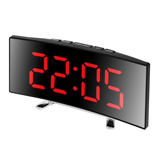 Surakey Digital Clock, Alarm Clocks for Bedrooms, Desk Clock Adjustable Time Date Temperature Display Night Mode LED Clock Curved Screen Alarm Clock for Home, Bedroom, Office, Gifts (Red)