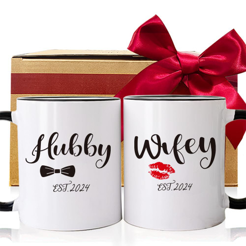 SRIHBET Est 2024 Hubby Wifey Coffee Mugs Set, Announcement to be Newlywed Mug Set Wedding Engagement Anniversary Bridal Shower Couples Mugs Gift Set of 2, Wedding Gift to Give Newlywed