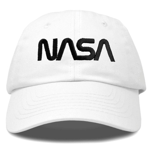 DALIX NASA Black Worm Hat Soft Baseball Cap Embroidered in White