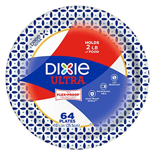 Dixie Ultra Paper Plates, 10 1/16", 64 Count, Dinner Size Printed Disposable Plates