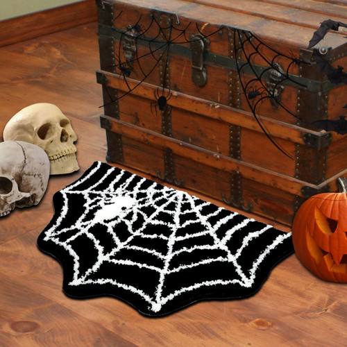 Good Haus Halloween Bath Rug for Bathroom Spider Web Bath Mat Bat Doormat Non Slip Cute Rugs for Kitchen Bedroom Holiday Outdoor Bedroom (Spider Web)