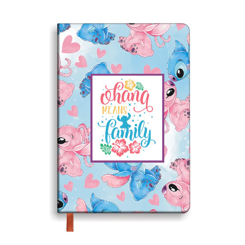 WHLBHG Stitch Gifts Ohana Gift Ohana Means Family Leather Lined Journal Notebook A5 Size Writing Notebook Funny Cartoon Movie Fans Gift Friendship Gift (Ohana pink blue)