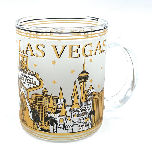Aeisage Las Vegas Mug Glass Tea Cup American Souvenirs Las Vegas Nevada City Mugs Gifts LV Golden Skyline Coffee Cup 11 Ounce