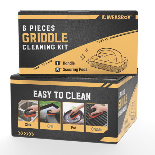 12-Piece Griddle Cleaning Brush Kit for Blackstone, Flat Top Grill Cleaner - 10 Scrubber Pads and 2 Handles 12-Piece Griddle Cleaning Brush Kit for Blackstone, Flat Top Grill Cleaner - 10 Scrubber Pads and 2 Handles