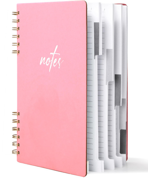 Yoment Spiral Notebook with Tabs 8"x10" Hardcover Spiral Notebook with Divider 5 Subject Notebook College Ruled Large Spiral Notebooks for Work Professional Organizer Notebooks for Note Taking School,Pink