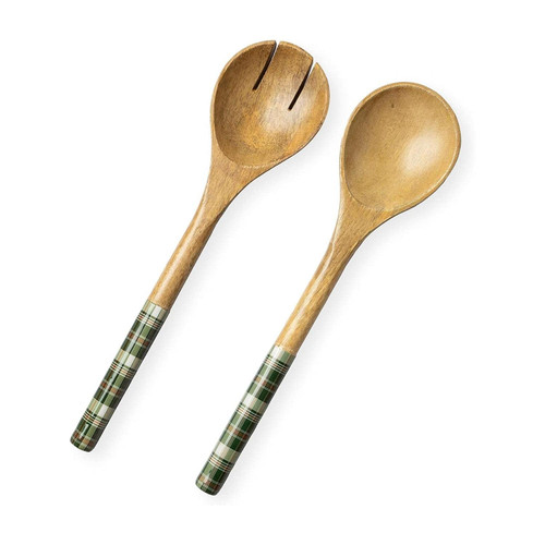 Folkulture Christmas Salad Servers or Salad Tongs, Wooden Utensils for Serving Salad, 12-inch Spoon and Fork Set, Unique Women Christmas Gifts for Mom, Mango Wood, Green Salad Servers